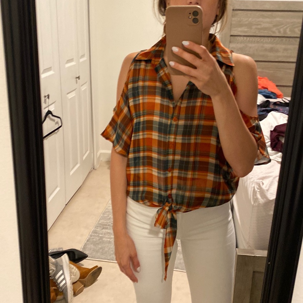 Plaid button down blouse
